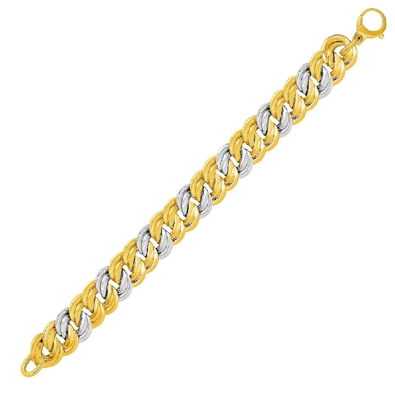 Women stylish bangles and bracelets -14k Two-Tone Yellow and White Gold Flat Double Link Bracelet