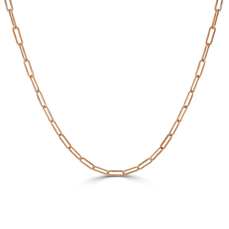 Women gold-plated necklaces -Joelle Gold Link Chain Womens Necklace - 14K Paperclip Link Chain 3.4 mm For Her