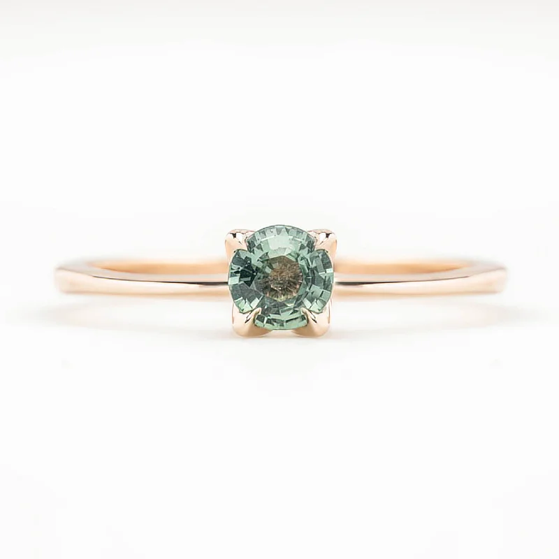 Women silver cuff engagement rings -Sara Ring 4.5mm 0.40ct Aqua Green Unheated Madagascar Sapphire 14K Rose Gold