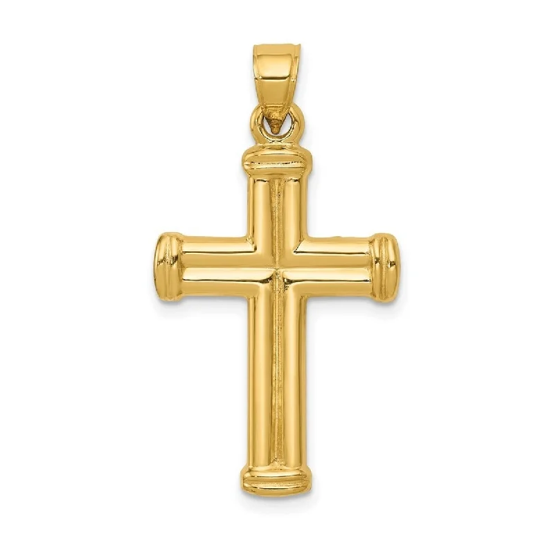 Women diamond-encrusted necklaces -Curata 14k Yellow Gold 18" Polished Ribbed Large Unisex Cross Necklace - 18.3x34.2mm