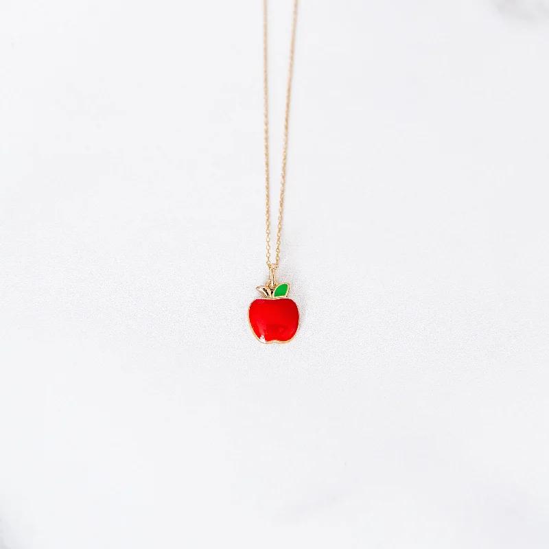 Women gemstone necklaces -Back-to-School Apple Necklace