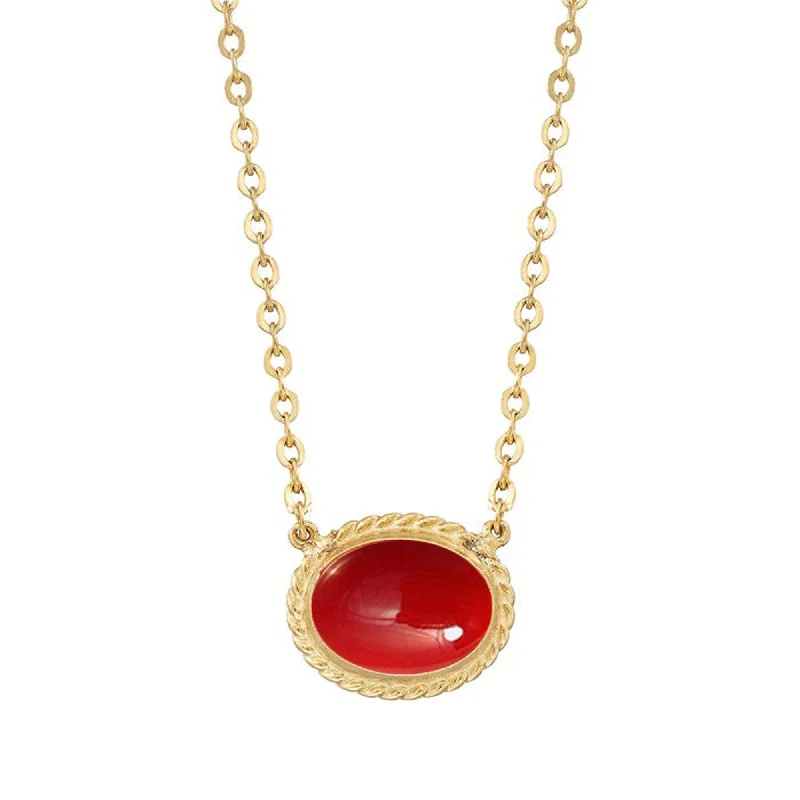 Women pendant necklaces -Gold Over Sterling Silver with Coral Solitaire Necklace with 18" chain