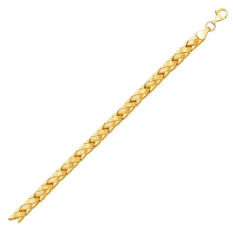 Women trendy bangles and bracelets -14k Yellow Gold Fancy Basket Weave Line Bracelet