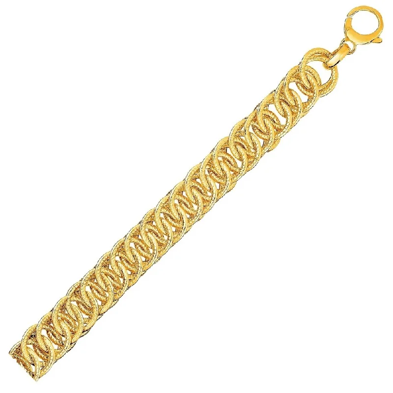 Women classic bangle bracelets -Reversible Textured Link Bracelet in 14k Yellow Gold