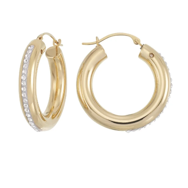 Women gold stud earrings -Gold Luxe Crystal Hoop Earrings in 10KT Yellow Gold Over Resin