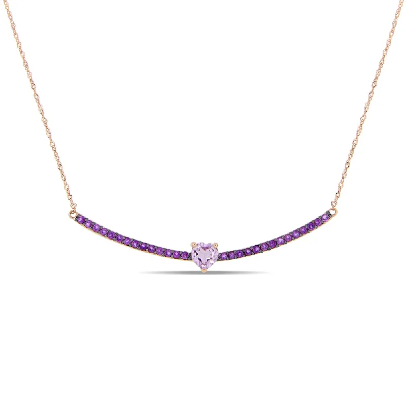 Women silver pendant necklaces -Miadora 10k Rose Gold Rose de France and African Amethyst Bar Stationed Necklace