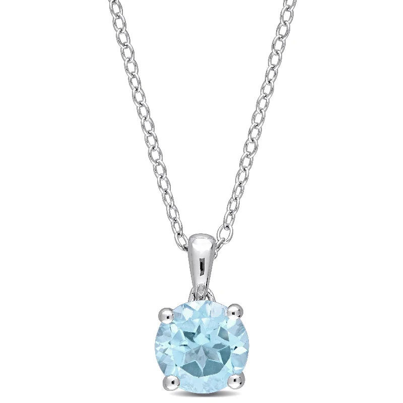 Women gemstone charm necklaces -Miadora Blue Topaz Solitaire Birthstone Necklace in Sterling Silver