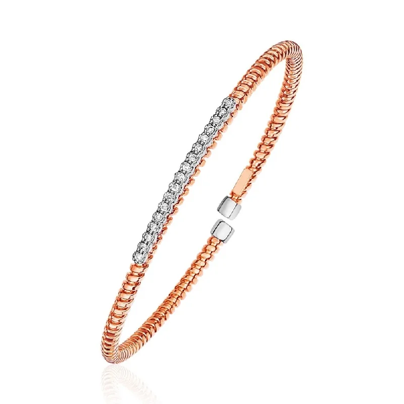 Women sterling silver bangles and bracelets -14k Rose Gold and Diamond 3mm Flexible Bangle Bracelet