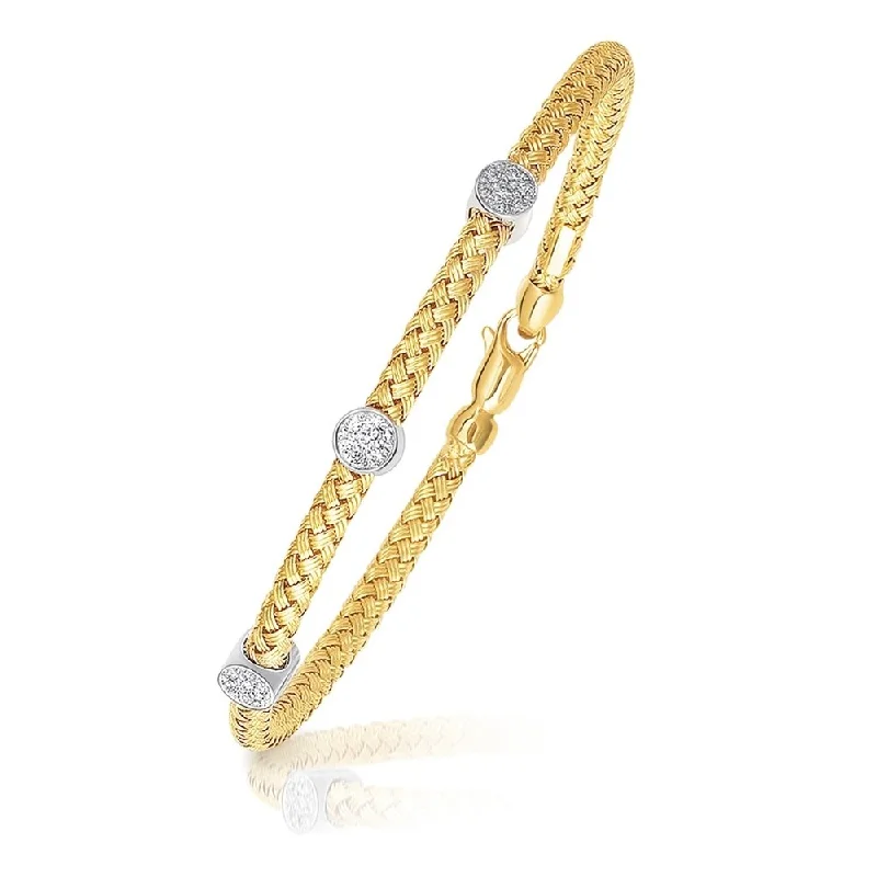 Women luxury pearl bangles and bracelets -14k Two-Tone Gold Diamond Accent Station Basket Weave Bracelet