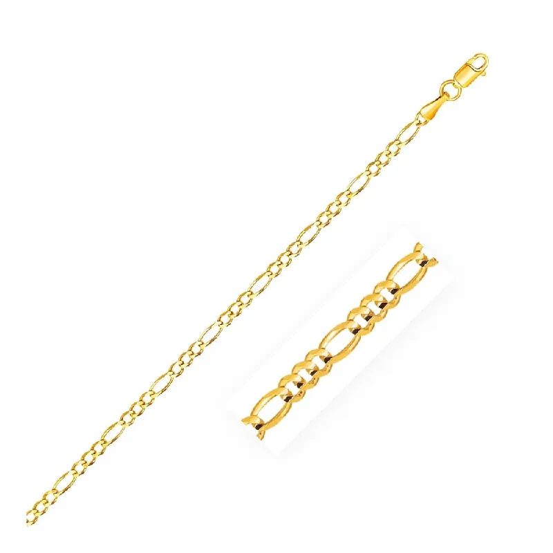 Women engraved bangles and bracelets -2.8mm 14k Yellow Gold Solid Figaro Bracelet