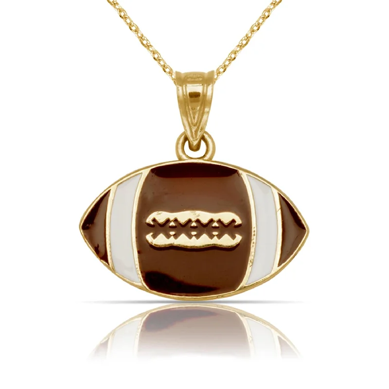 Women trendy statement necklaces -Curata 14K Yellow Gold 18" Brown Enamel Flat Football Ball Pendant Necklace Necklace