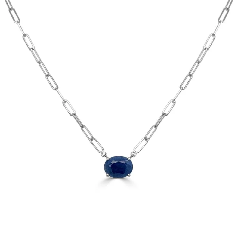 Women twist necklaces -Joelle Sapphire Oval Necklace 14K White Gold 16-inch -18-inch