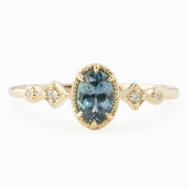 Women elegant cuff engagement rings -Stella Ring 6x4mm 0.60ct Teal Blue Montana Sapphire