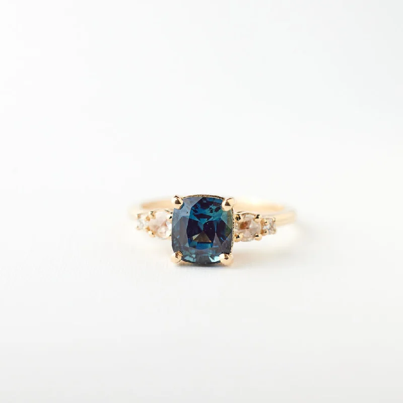 Women classic engagement rings -Isa Ring - 2.04 Carat Green Blue Cushion Sapphire