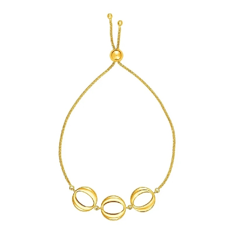 Women dainty bangles and bracelets -Adjustable Bracelet with Shiny Open Circles in 14k Yellow Gold