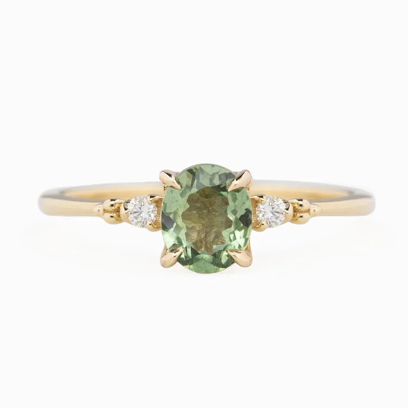 Women adjustable leather engagement rings -Estel Ring 6x5mm 0.85ct Light green Montana Sapphire, 14K Yellow Gold