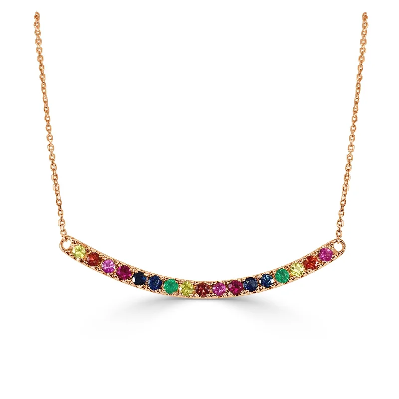 Women gemstone necklaces -Joelle Bar Necklace Rainbow Sapphire 14K Rose Gold