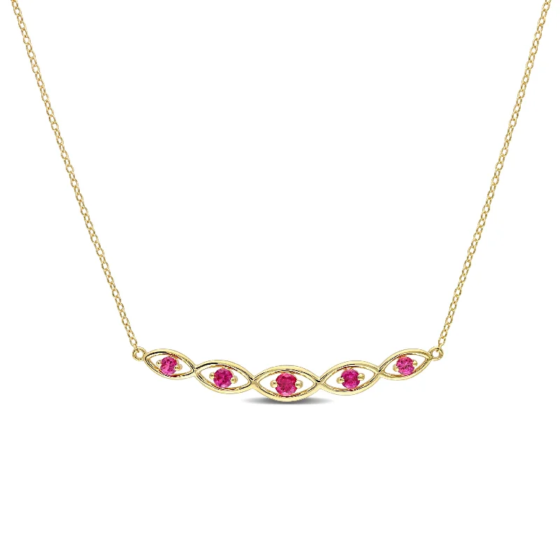 Women handcrafted necklaces -Miadora Created Ruby Infinity Bar Necklace in Yellow Plated Sterling Silver