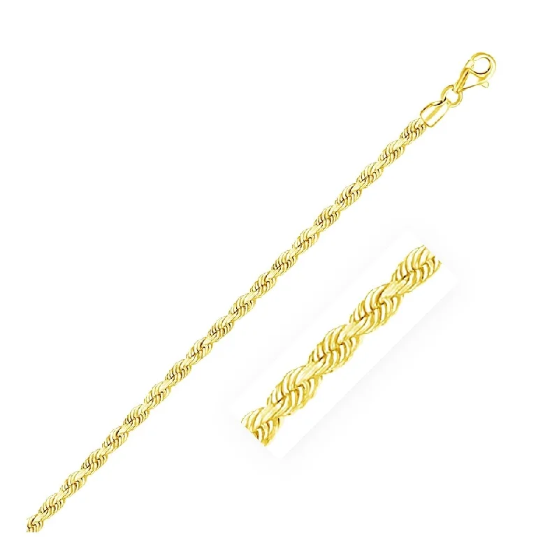 Women delicate bangles and bracelets -3.0mm 10k Yellow Gold Solid Diamond Cut Rope Bracelet