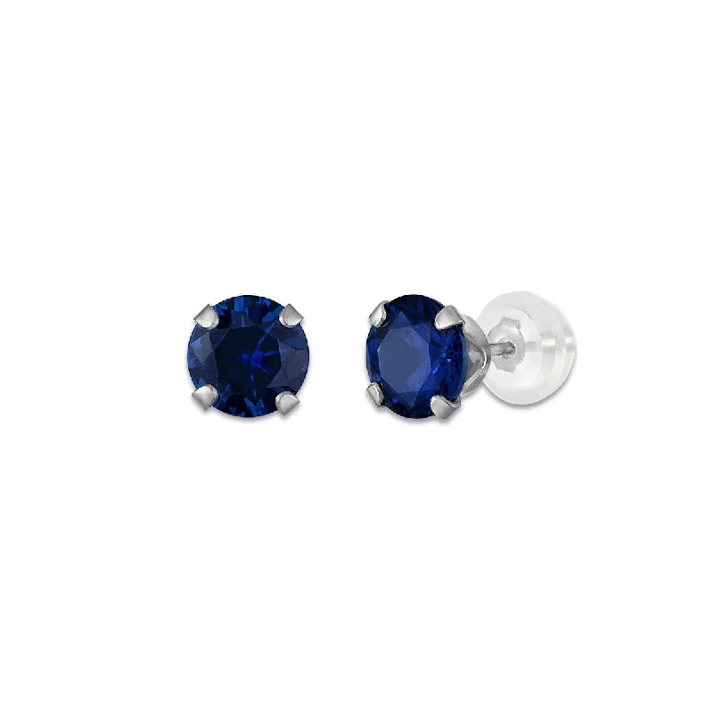 Women pearl drop earrings -Blue Sapphire Birthstone Stud Earrings in 10KT Gold