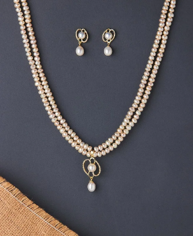 Women designer necklaces -Simple and Elegant Real Pearl Necklace Set