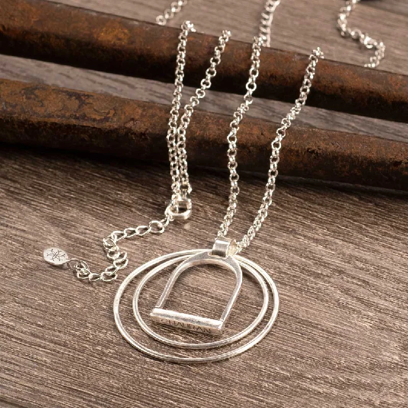 Women trendy statement necklaces -Stirrup N Rings Necklace - Silver