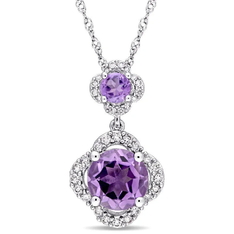 Women designer pendant necklaces -Miadora Signature Collection 14k White Gold Amethyst 1/5ct TDW Diamond Graduated Quatrefoil Dangle Necklace (G-H,I1-I2) - Purple