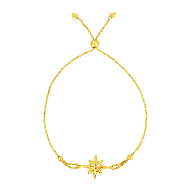 Women twisted bangles and bracelets -14k Yellow Gold Adjustable Bracelet with Polished Star