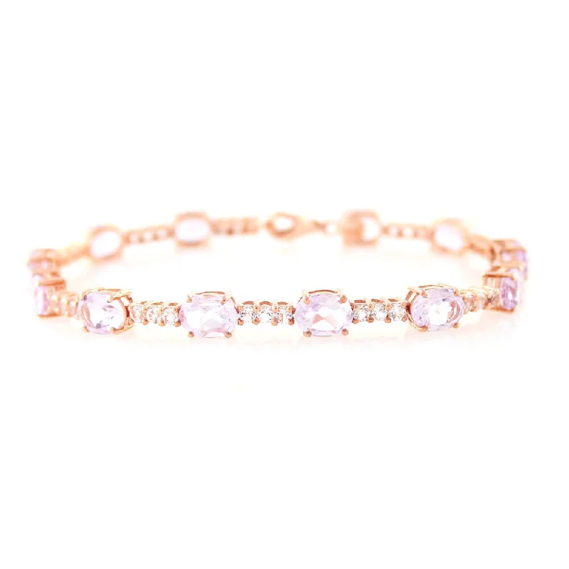 Women trendy stackable bangles and bracelets -14K Rose Gold Polish over Sterling Silver Pink Amethyst and White Topaz Bracelet