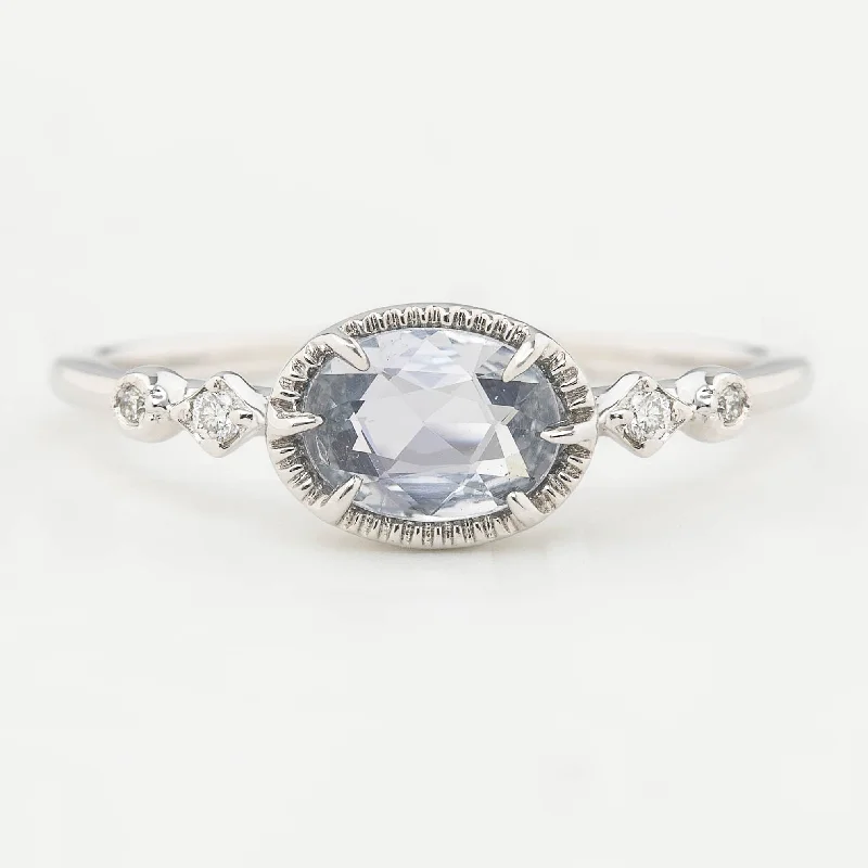 Women sterling silver engagement rings -Stella Ring - 0.80ct Unheated Blue Sapphire, 14k White Gold (One of a kind)