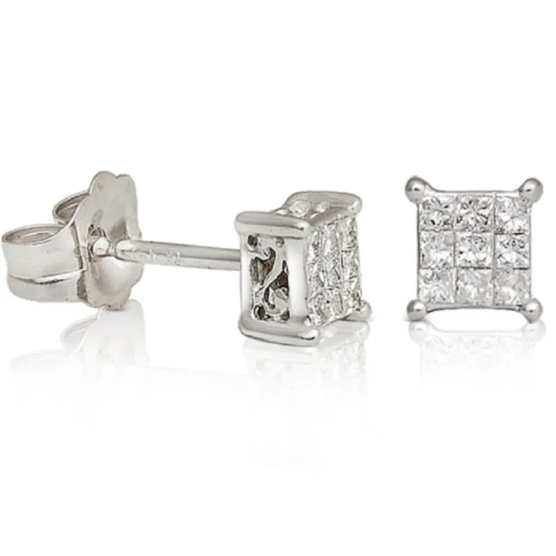 Women statement earrings -1/10 CTW Diamond Cluster Stud Earrings in 14KT White Gold