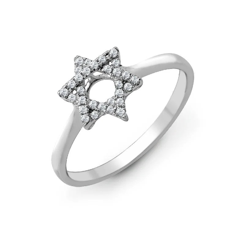 Women double bangle engagement rings -18ct White 0.13ct Diamond Star of David Ring