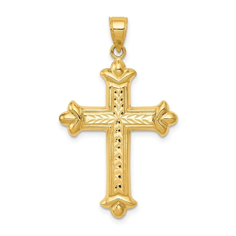 Women chunky necklaces -Curata 14k Yellow Gold 18" Polished Reversible Diamond-Cut Cross Pendant Necklace - 39.5x46.4mm