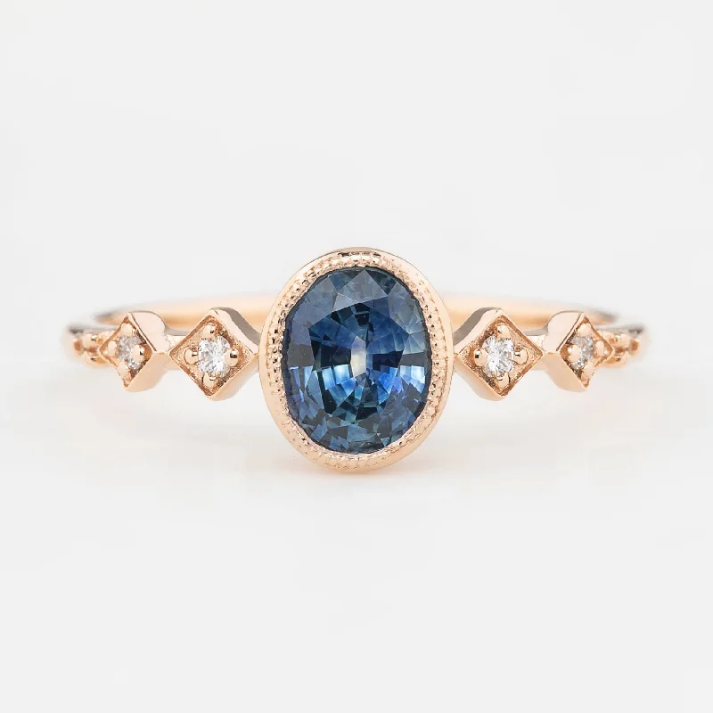 Silver engagement rings for women -Celeste Ring 0.80ct Oval Blue Montana Sapphire, 14k Rose Gold (One of a kind)