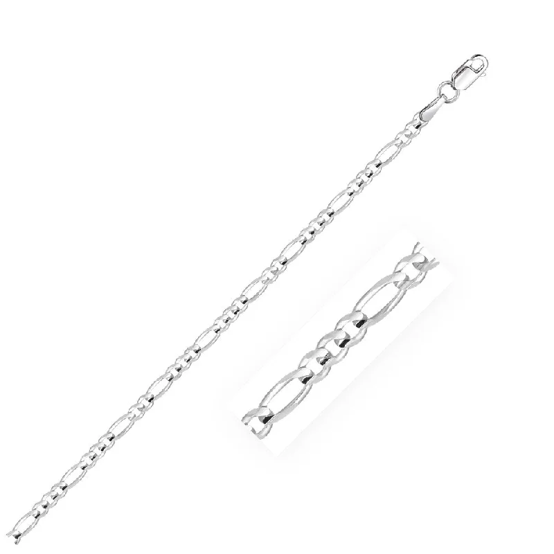 Women geometric bangles and bracelets -2.6mm 14k White Gold Solid Figaro Bracelet