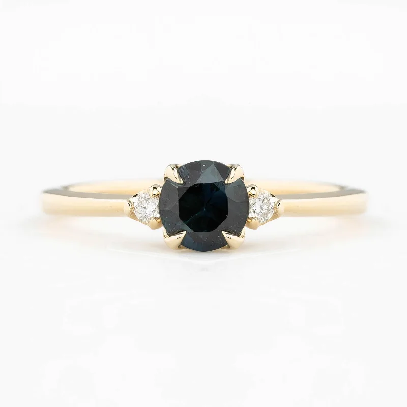 Women elegant engagement rings -Sofia Ring 0.72ct Dark Blue Round Queensland Sapphire, 14k Yellow Gold (One of a kind)