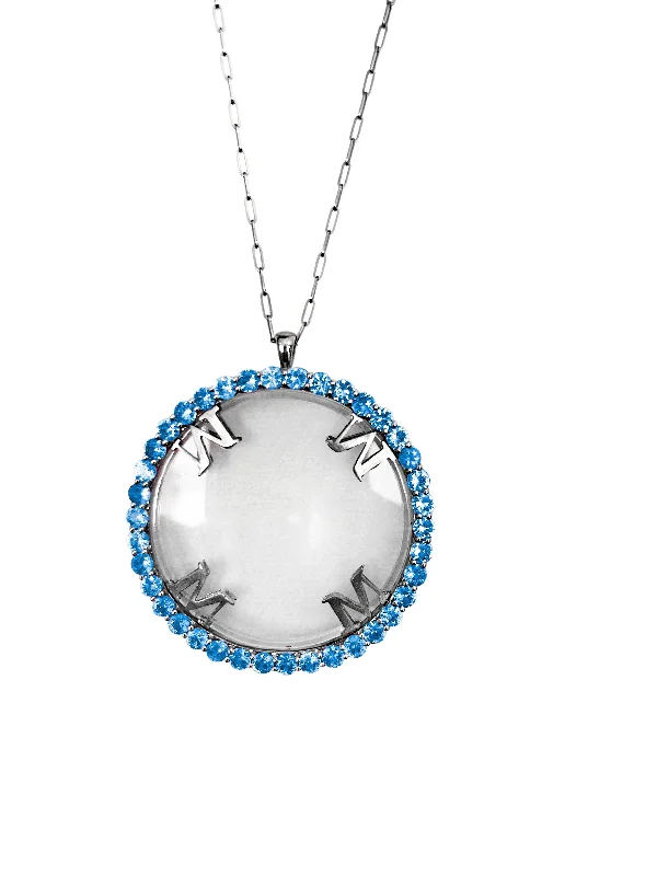 Women trendy crystal necklaces -Magnifique Necklace Silver with Blue Sapphire