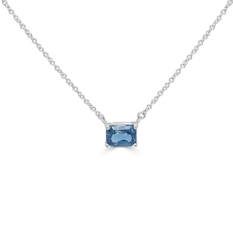 Women personalized diamond necklaces -Joelle Sapphire Necklace 14K White Gold 16-inch -18-inch Chain Emerald-Cut