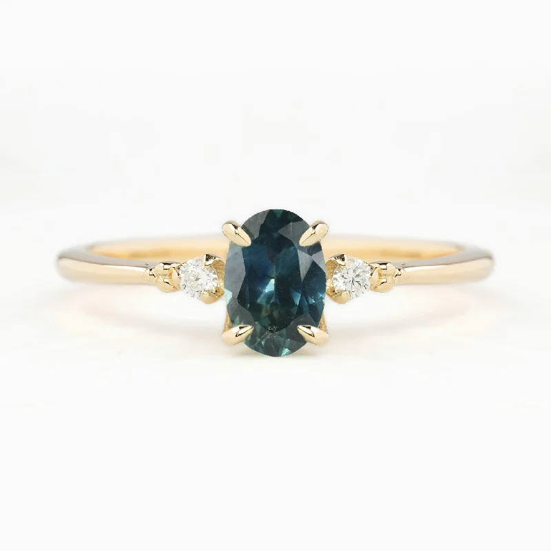 Women luxury engagement rings -Estel Ring 6.5mm  Oval Teal Blue Montana Sapphire 14K Yellow Gold