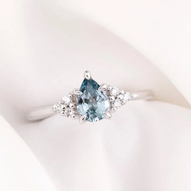 Women multi-color engagement rings -Teresa Ring 0.76ct Blue Montana Sapphire, 14k White Gold (One of a kind)