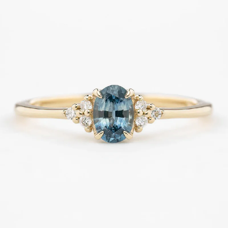 Women multi-color engagement rings -Teresa Ring - 6x4mm 0.60ct Teal Blue Montana Sapphire