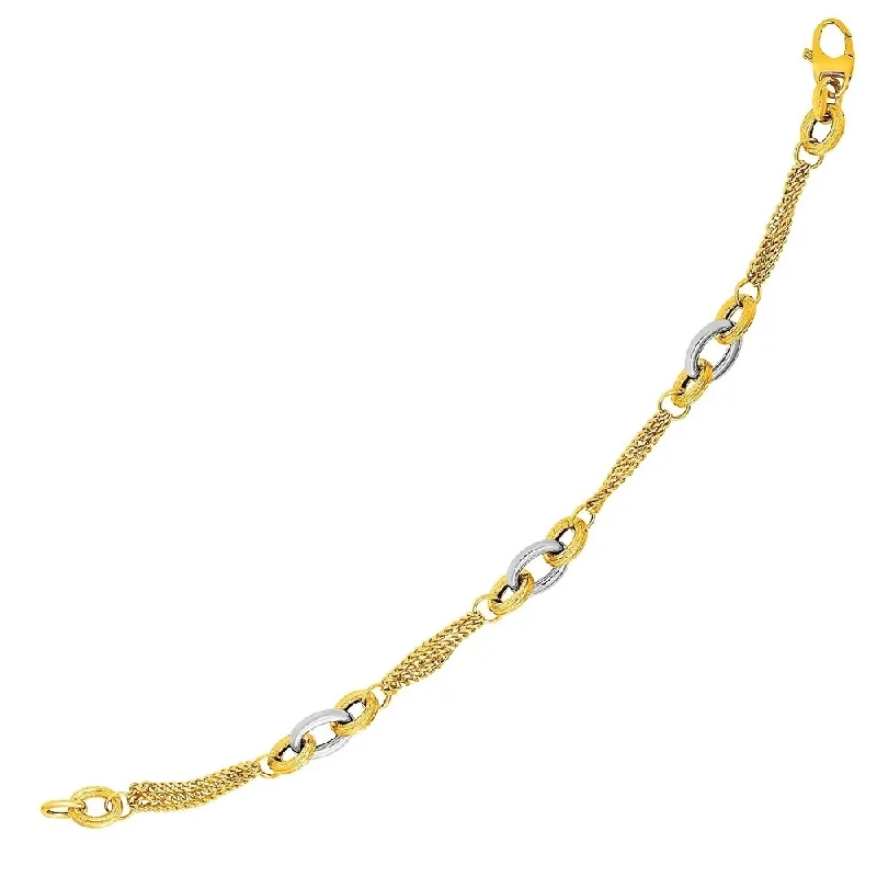 Women sleek gold bangles and bracelets -14k Two-Tone Yellow and White Gold Gourmette Bracelet with Links