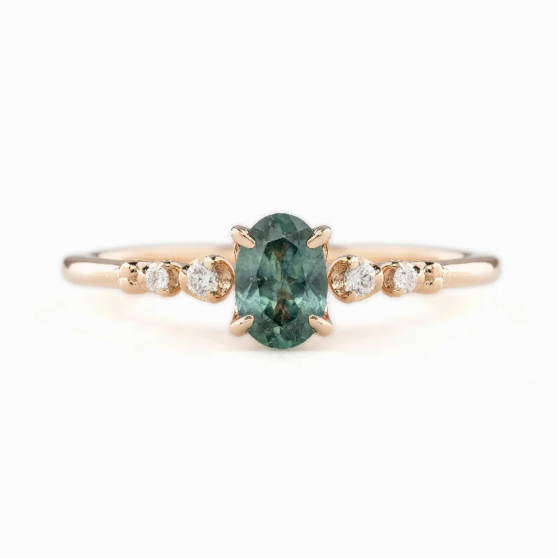 Women minimalist engagement rings -Estel Fleur Four Prongs Ring, 0.60ct Blue Green Montana Sapphire, 14k Rose Gold