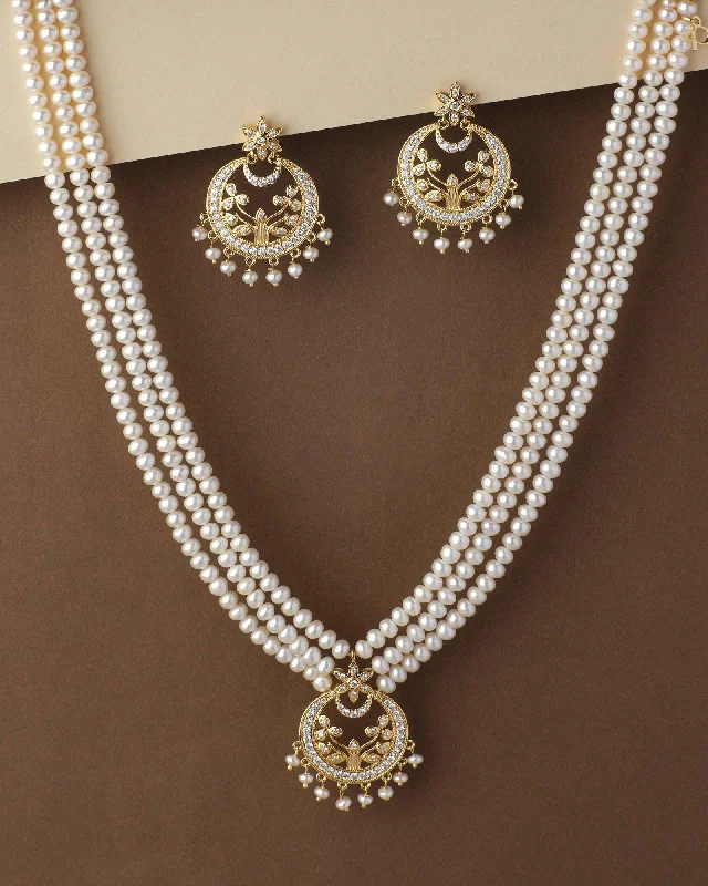 Women charm necklaces -Traditional AD Pearl Necklace Set