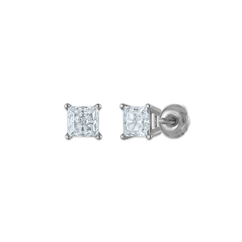 Women statement pearl earrings -EcoLove 1/2 CTW Lab Grown Diamond Stud Princess Cut Earrings in 10KT White Gold