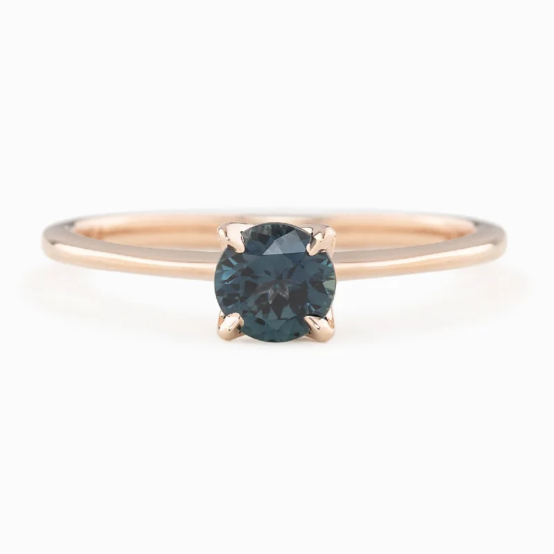 Women beaded charm engagement rings -Sara Ring - 4.8mm 0.55ct Teal Blue Queensland Sapphire, 14k Rose Gold