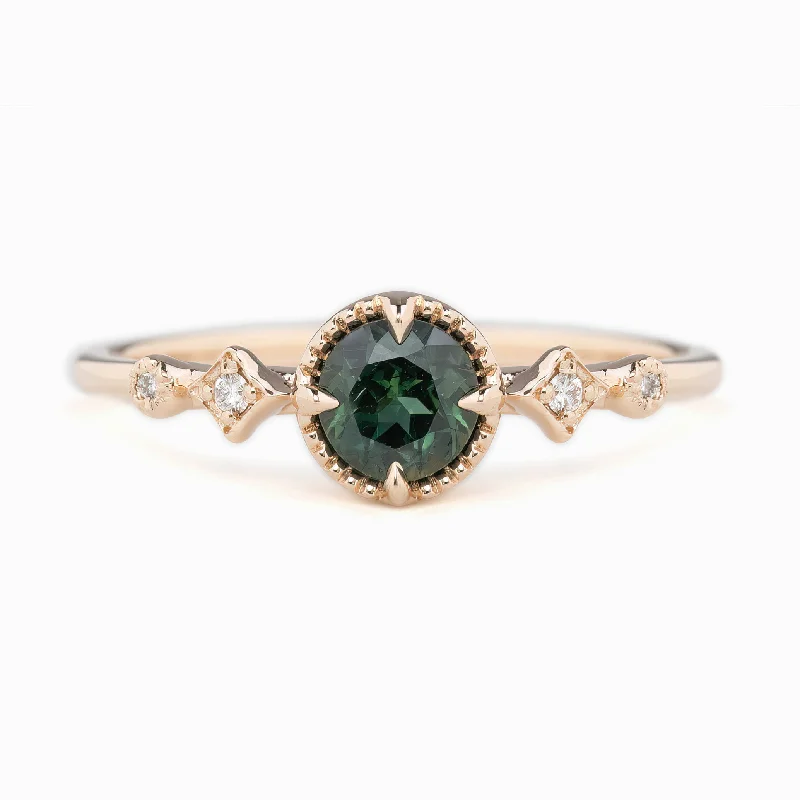 Women stylish engagement rings -Stella Ring 5mm 0.60ct Green Queensland Sapphire 14K Rose Gold