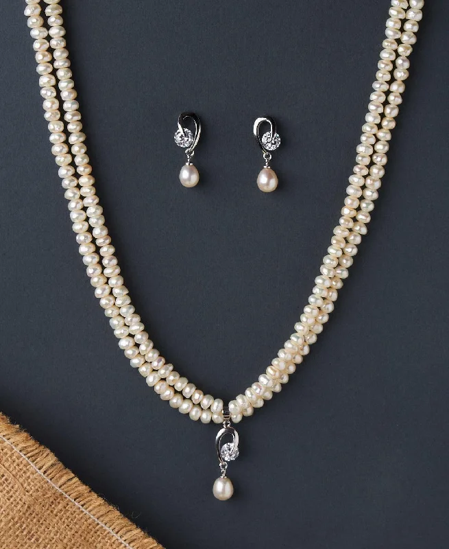 Women stacked necklaces -Simple and Elegant Real Pearl Necklace Set