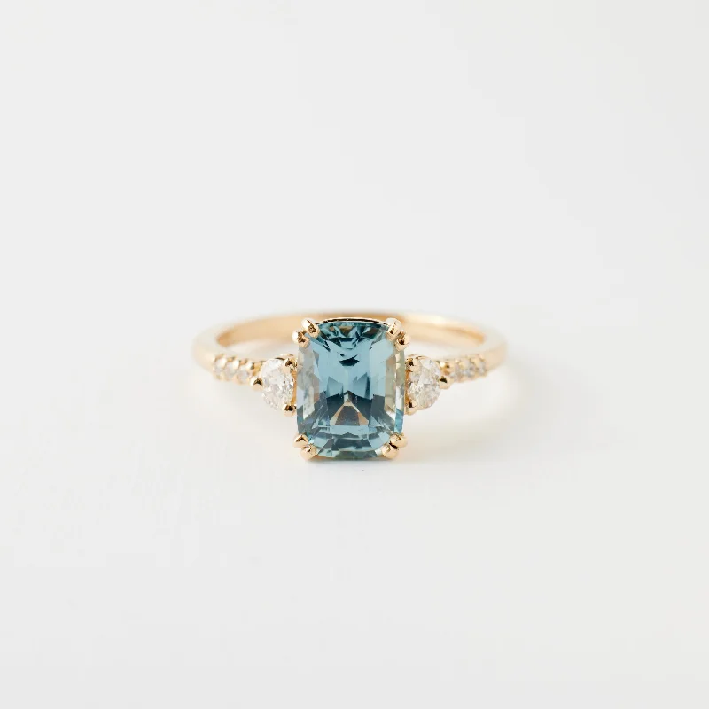 Women colorful gemstone engagement rings -Laurel Ring - 2.03 Carat Teal Aqua Cushion Sapphire