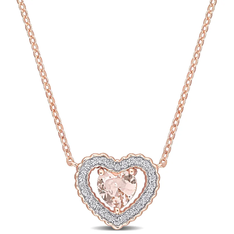 Women simple gemstone necklaces -Miadora 1/10ct TGW Cubic Zirconia and Simulated Morganite Heart Necklace in Rose Silver - 18 in x 13.1 mm